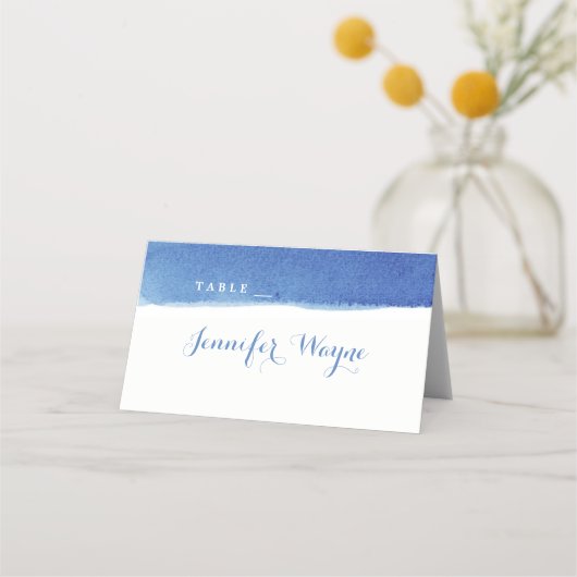 Blauwe waterverf nautische strand bruiloft plaats  plaatskaartje (Voorkant)