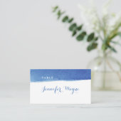 Blauwe waterverf nautische strand bruiloft plaats plaatskaartje (Staand voorkant)