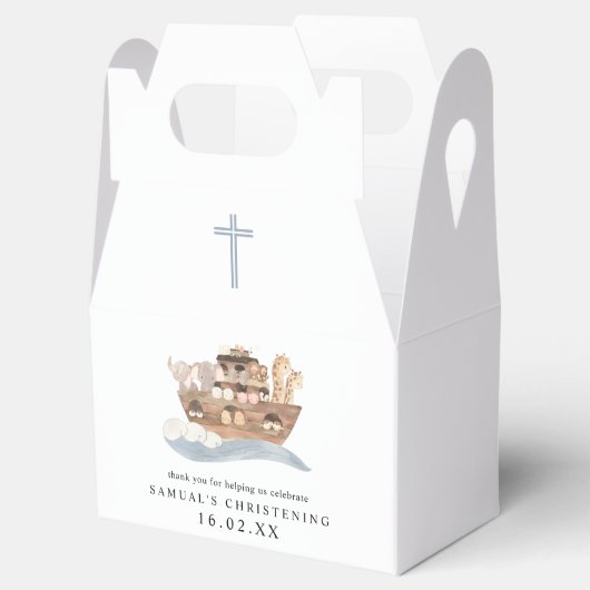 Blauwe Waterverf Noah's Ark Boy Christening Bedankdoosjes (Geopend)