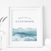 Blauwe Waterverf Oceaan Bruiloft Gastenboek Teken Poster