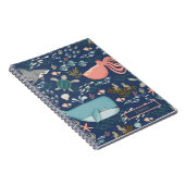 Blauwe Waterverf Ocean Animal Art Name Monogram Notitieboek (Rechterzijde)