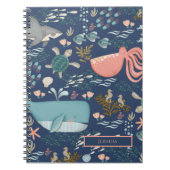 Blauwe Waterverf Ocean Animal Art Name Monogram Notitieboek (Voorkant)
