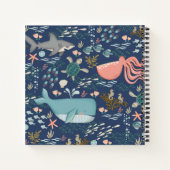 Blauwe Waterverf Ocean Animal Art Name Monogram Notitieboek (Achterkant)