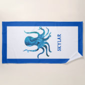 Blauwe Waterverf Octopus Ocean Zee Life Mariene Ki Strandlaken (Voorkant)