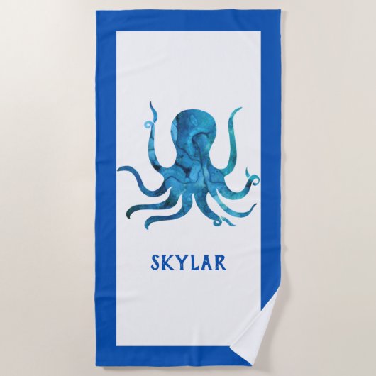 Blauwe Waterverf Octopus Ocean Zee Life Mariene Ki Strandlaken (Voorkant)
