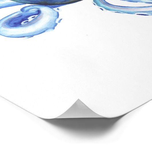 Blauwe Waterverf Octopus Poster (Hoek)