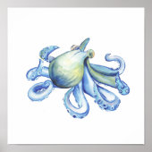 Blauwe Waterverf Octopus Poster (Voorkant)
