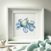 Blauwe Waterverf Octopus Poster