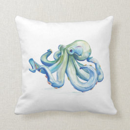 Blauwe Waterverf Octopus Worpkussen Kussen