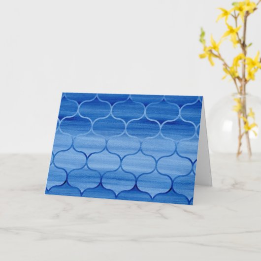 Blauwe Waterverf Ogee Pattern Birthday Kaart (Gele Bloem)
