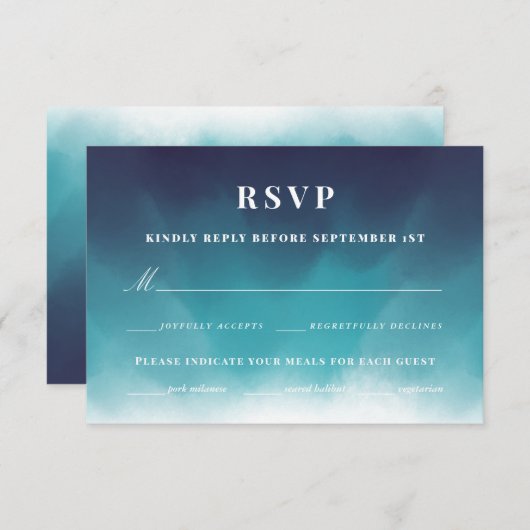 Blauwe waterverf ombre RSVP kaartje (Voorkant / Achterkant)