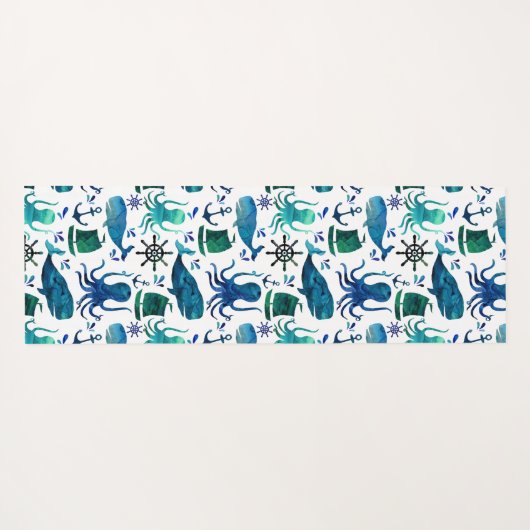 Blauwe Waterverf onder de Zee Octopus Kinderen Yogamat (Achterkant (horizontaal))