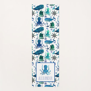 Blauwe Waterverf onder de Zee Octopus Kinderen Yogamat
