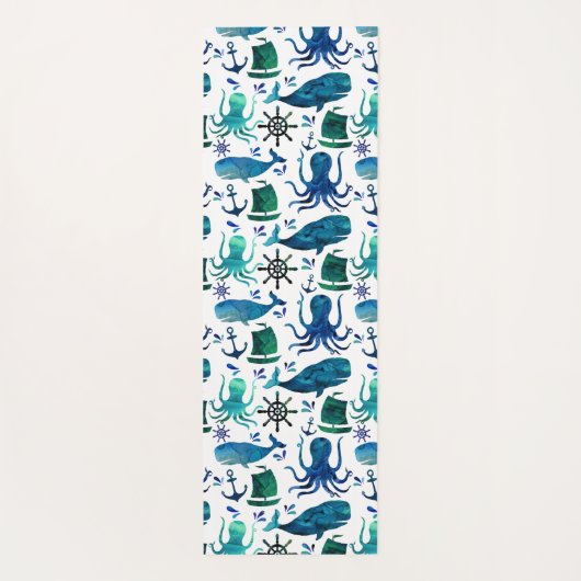 Blauwe Waterverf onder de Zee Octopus Kinderen Yogamat (Achterkant)