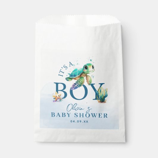 Blauwe Waterverf onder het Baby shower van de Zee Bedankzakje (Voorkant)