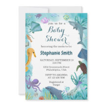 Blauwe Waterverf onder het Baby shower van de Zee