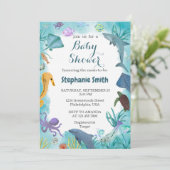 Blauwe Waterverf onder het Baby shower van de Zee Kaart (Staand voorkant)