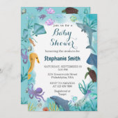 Blauwe Waterverf onder het Baby shower van de Zee Kaart (Voorkant / Achterkant)