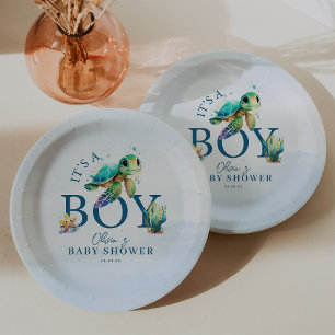 Blauwe Waterverf onder het Baby shower van de Zee Papieren Bordje