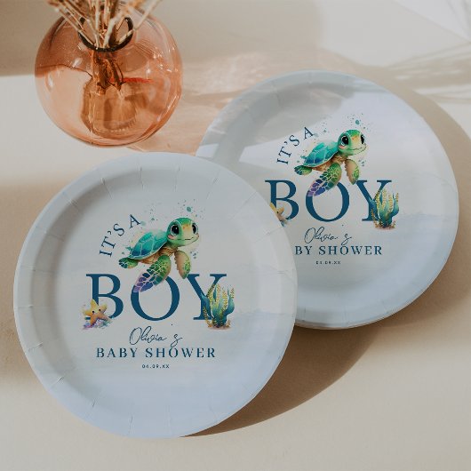 Blauwe Waterverf onder het Baby shower van de Zee Papieren Bordje