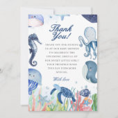 Blauwe waterverf onder het zeeen baby shower bedankkaart (Voorkant)