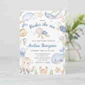 Blauwe Waterverf onder het Zeeen Baby shower Kaart (Staand voorkant)
