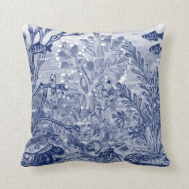 Blauwe Waterverf onder Zee Ocean Beach House Crab Kussen