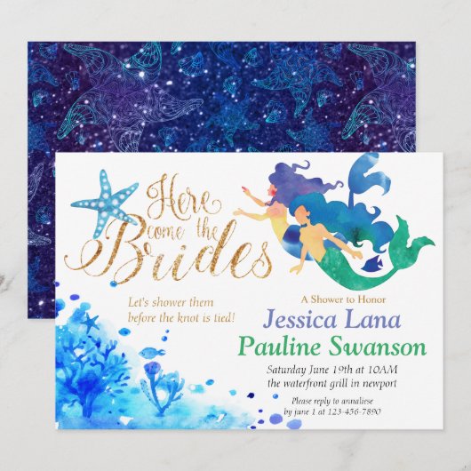 Blauwe waterverf onderzeese zeemaiddel kaart (Voorkant / Achterkant)