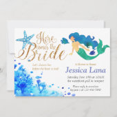 Blauwe waterverf onderzeese zoete zeemeermaïde gou kaart (Voorkant)