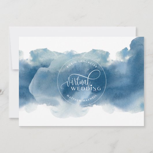 Blauwe Waterverf, online virtuele bruiloft Kaart (Achterkant)
