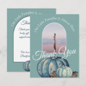 Blauwe Waterverf Onze kleine pompoen Baby shower Bedankkaart (Voorkant / Achterkant)