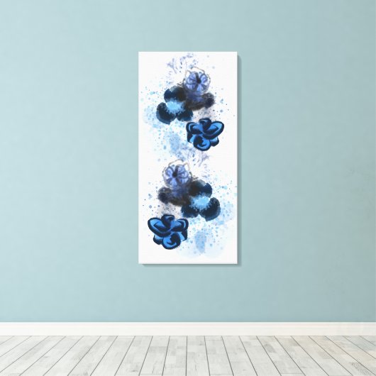 Blauwe Waterverf Oorspronkelijk georiënteerde bloe Canvas Afdruk (Insitu (Houten vloer))