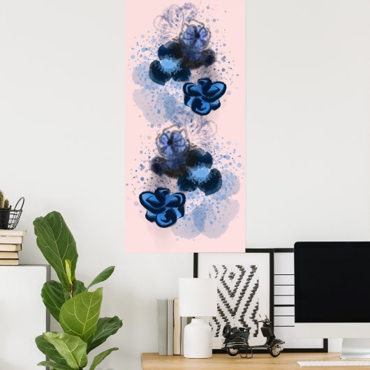 Blauwe Waterverf Oorspronkelijk georiënteerde bloe Poster (Thuiskantoor)