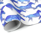 Blauwe Waterverf paarden Cadeaupapier (Rol Hoek)