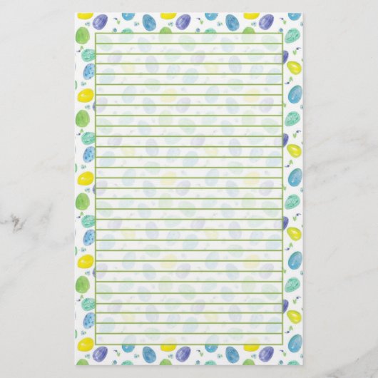 Blauwe Waterverf paaseieren groen gevoerd Briefpapier (Voorkant)
