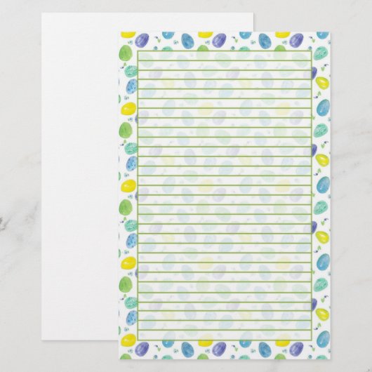 Blauwe Waterverf paaseieren groen gevoerd Briefpapier (Voorkant / Achterkant)