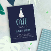 Blauwe Waterverf Partij Pet 1e verjaardag Kaart