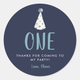 Blauwe Waterverf Partij Pet 1e verjaardag Ronde Sticker