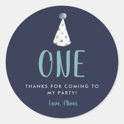 Blauwe Waterverf Partij Pet 1e verjaardag Ronde Sticker (Voorkant)