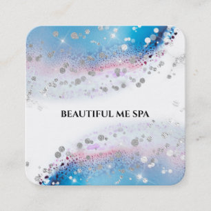 *~* Blauwe Waterverf Pastel Abstract Silver Glitte Vierkante Visitekaartje