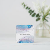 *~* Blauwe Waterverf Pastel Abstract Silver Glitte Vierkante Visitekaartje (Staand voorkant)