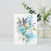 Blauwe Waterverf Pastel Floral Briefkaart (Staand voorkant)