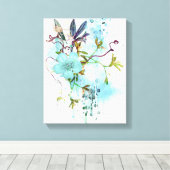 Blauwe Waterverf Pastel Floral Canvas Afdruk (Insitu (Houten vloer))