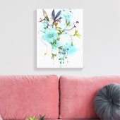Blauwe Waterverf Pastel Floral Canvas Afdruk (Insitu (Woonkamer))
