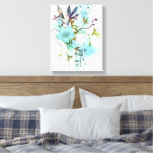 Blauwe Waterverf Pastel Floral Canvas Afdruk (Insitu (Slaapkamer))