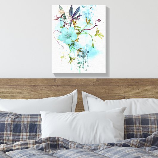 Blauwe Waterverf Pastel Floral Canvas Afdruk (Insitu (Slaapkamer))