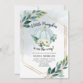 Blauwe waterverf pastel greenery kleine pompoen kaart (Voorkant)