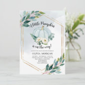 Blauwe waterverf pastel greenery kleine pompoen kaart (Staand voorkant)