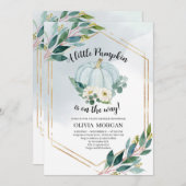 Blauwe waterverf pastel greenery kleine pompoen kaart (Voorkant / Achterkant)