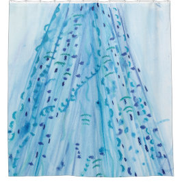 Blauwe Waterverf & Pastel kunstwerk Douchegordijn